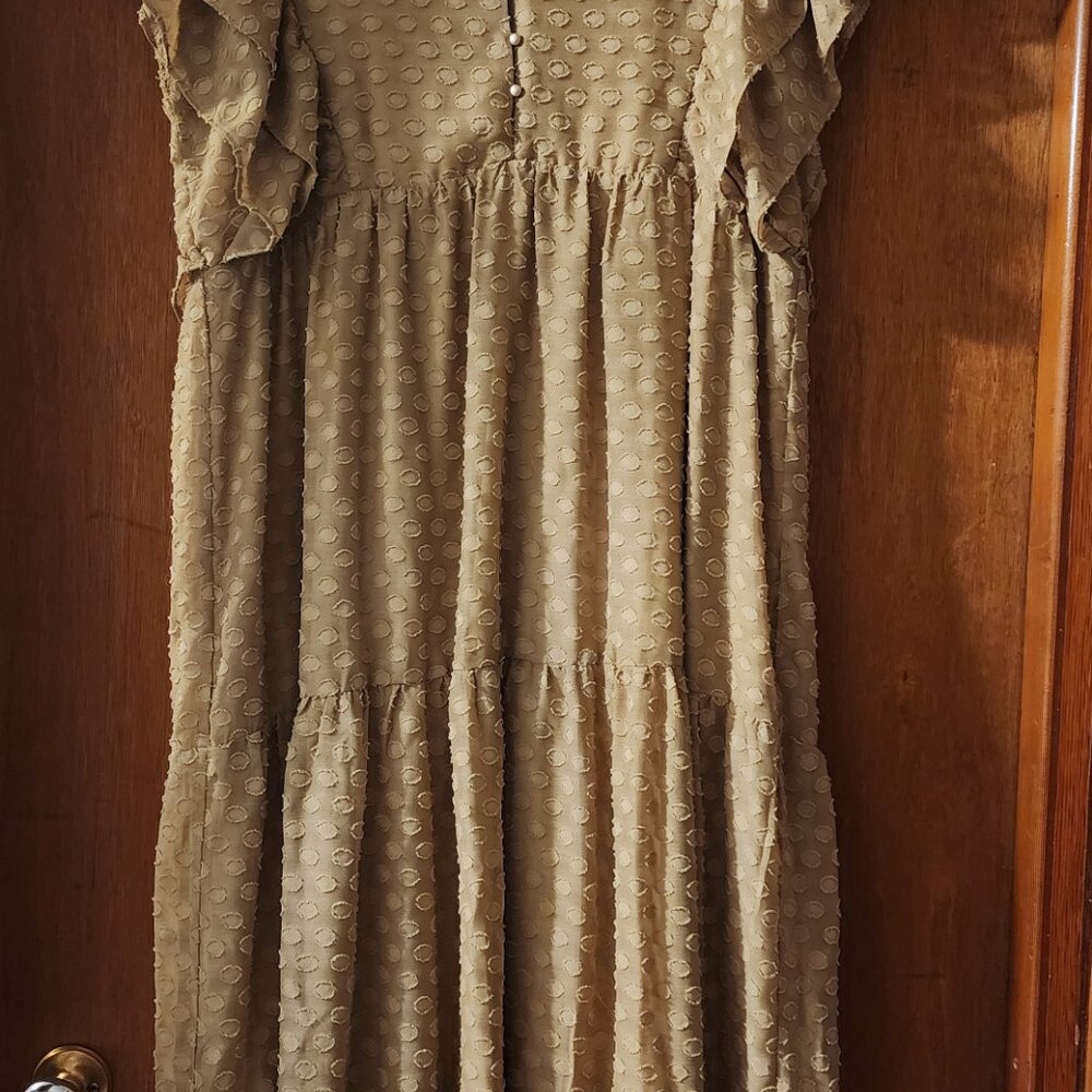 Polagram tan polka dot textured dress size L neutral minimalist